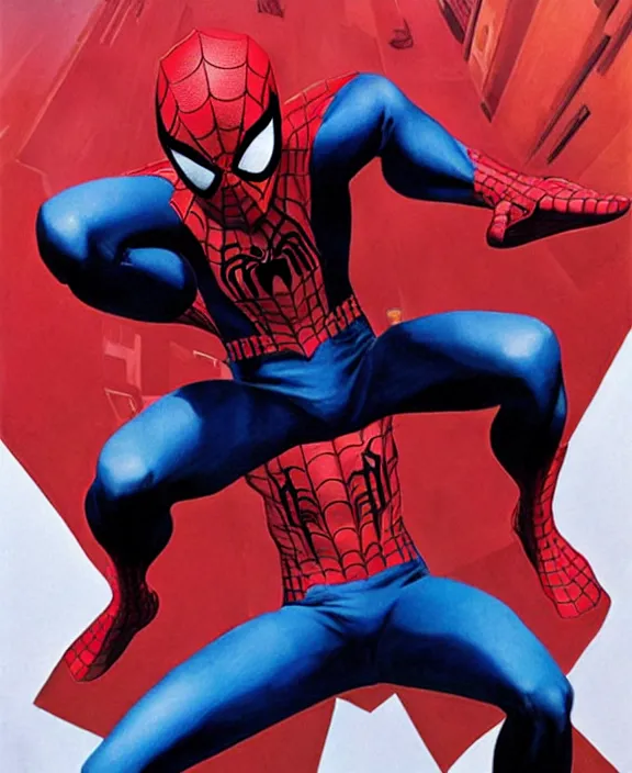 Image similar to an epic, full body shot of spider - man, art by alex ross