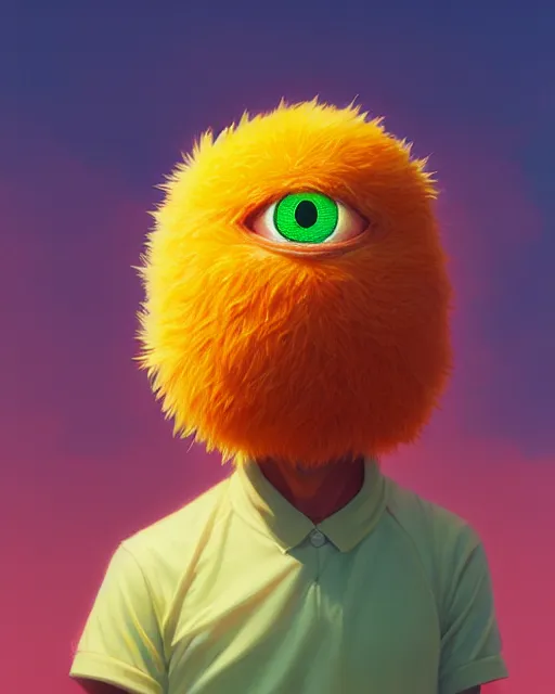 Image similar to highly detailed vfx portrait of a character of a tennis ball monster stephen bliss, unrealengine, greg rutkowski, loish, rhads, beeple, makoto shinkai and lois van baarle, ilya kuvshinov, rossdraws, tom bagshaw,