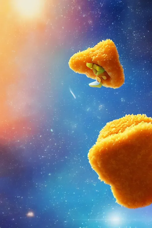 Prompt: A flower eating a chicken nugget in space. ArtStation. Octane render