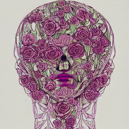 Image similar to the anatomy of a head of lettuce with roses that resemble a beautiful woman, an ultrafine detailed illustration by james jean, intricate linework, bright colors, final fantasy, behance contest winner, vanitas, angular, altermodern, unreal engine, global illumination, radiant light, detailed and intricate environment