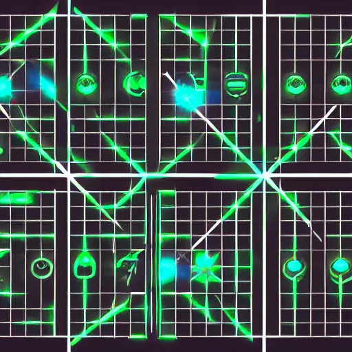 Prompt: Sci-fi laser gun icons arranged in a grid, trending on artstation, unity asset store