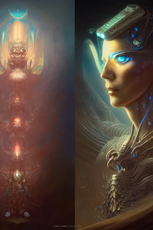 Image similar to gemini fantasy character portrait, ultra realistic, wide angle, intricate details, blade runner artifacts, highly detailed by peter mohrbacher, wayne barlowe, boris vallejo, hajime sorayama aaron horkey, gaston bussiere, craig mullins