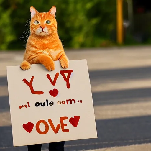 Image similar to cute orange tabby cat holding a sign that says