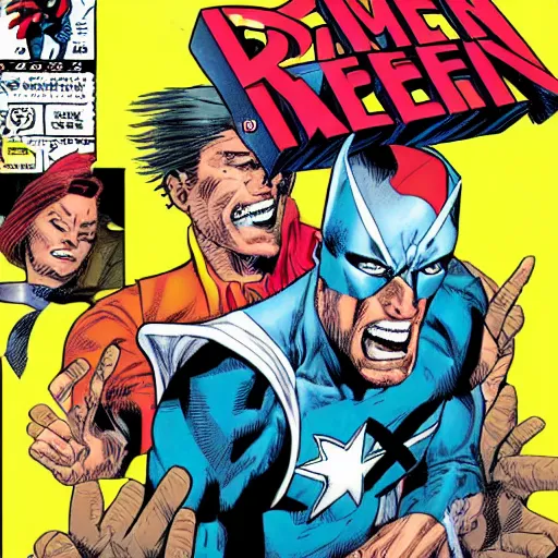 Image similar to Comic book cover from 1998 when Bernie Sanders joins the X-Men