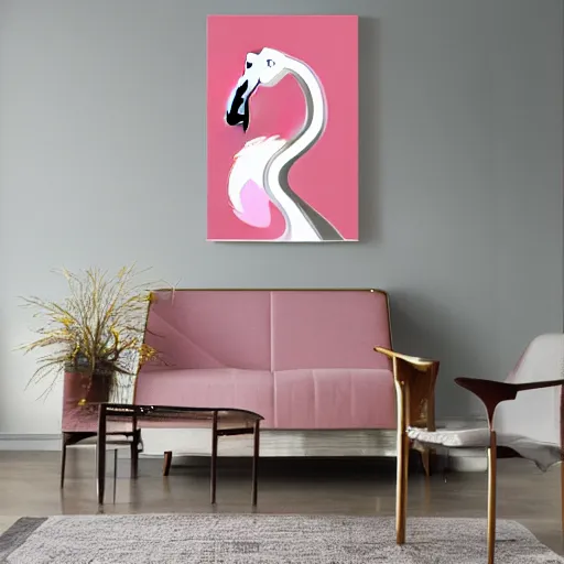 Pink Flamingo AI Portrait - BIG Wall Décor