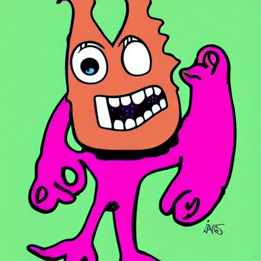 Image similar to ugly cute 1 9 9 0's morning cartoon character, aaahh!!! real monsters cartoon style