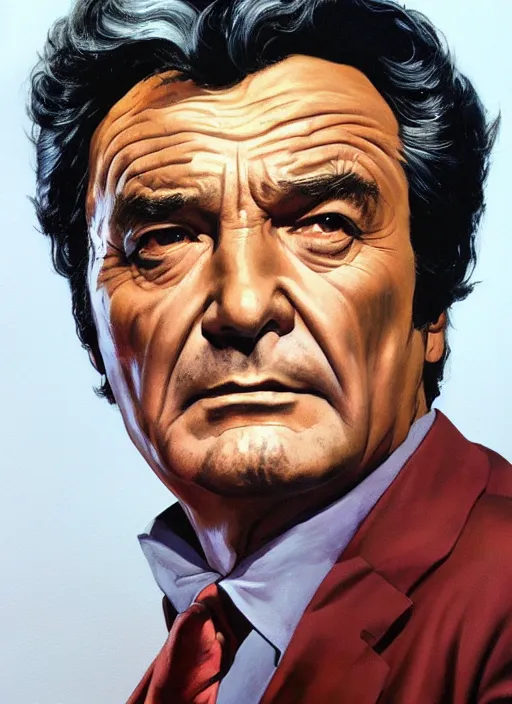 Image similar to a painting of columbo, poster art by alex ross, featured on cgsociety, neogeo, official art, movie poster, poster art