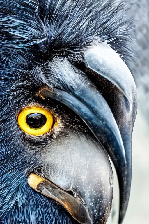 Image similar to a breathtakingly stunningly beautifully highly detailed extreme close up portrait of a giant majestic raven, by rosetti, 4 k