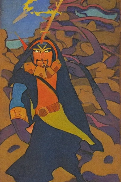 Prompt: thor, marvel, artwork by nicholas roerich,