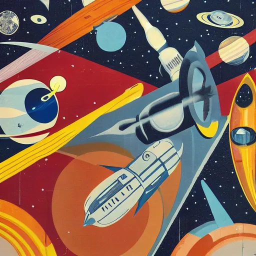 Image similar to A mid-century modern collage of Space Travel.