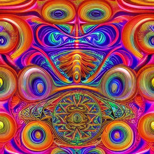 Image similar to a stunning psychedelic masterpiece of the dmt realm, fractals and geometric shapes, stunning work