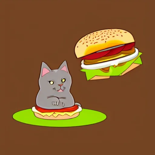 Prompt: cat eating burger, sticker illustration