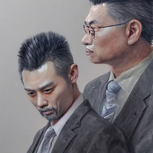 Image similar to dynamic composition, motion, ultra-detailed, incredibly detailed, a lot of details, amazing fine details and brush strokes, colorful and grayish palette, smooth, HD semirealistic anime CG concept art digital painting, watercolor oil painting of a man in suit, by a Chinese artist at ArtStation, by Huang Guangjian, Fenghua Zhong, Ruan Jia, Xin Jin and Wei Chang. Realistic artwork of a Chinese videogame, gradients, gentle an harmonic grayish colors.