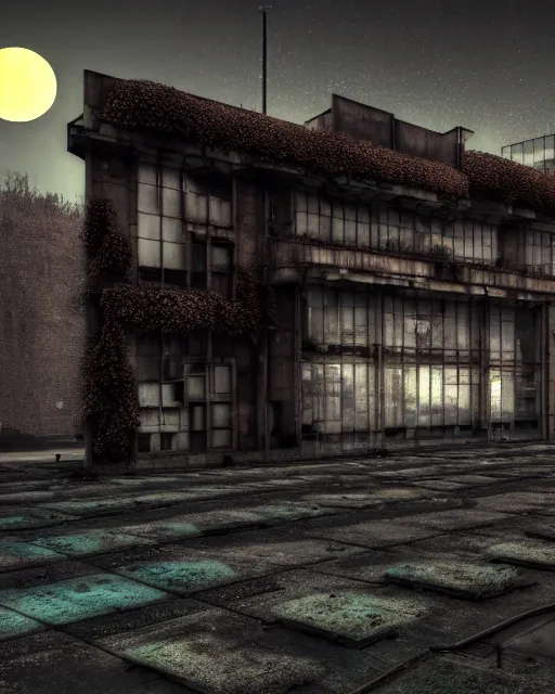 Image similar to a beautiful ultradetailed render of patio industrial architecture architecture unfinished building abandoned urbex city building nature by banksy, tundra cosmic bladerunner 2 0 4 9 at night nightsky myst postcyberpunk azeroth sunset thermal vision forest infrared san andreas, archdaily, wallpaper, highly detailed, trending on artstation.