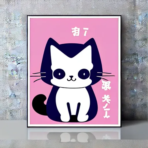 Prompt: Kawaii anime cute cat, art poster graphic