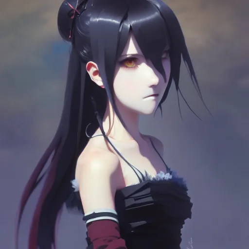 Image similar to portrait of goth girl, finely detailed features, perfect art, trending on pixiv fanbox, painted by greg rutkowski makoto shinkai takashi takeuchi studio ghibli, akihiko yoshida,