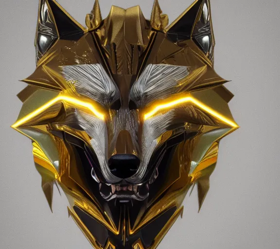 Image similar to chrome and gold wolf, glossy, metallic, neon, symmetrical, tribal patterns, realistic, unreal engine, octane, redshift, artstation, behance