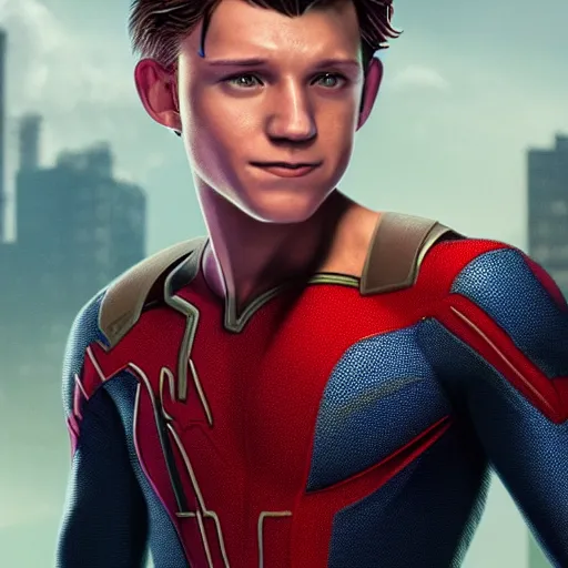 Image similar to Tom Holland is Robin from DC Comics, hyperdetailed, artstation, cgsociety, 8k