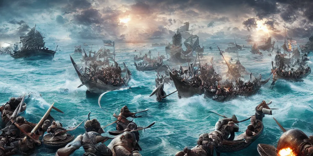 Prompt: An Epic viking sea battle, realistic 4k octane beautifully detailed render, 4k post-processing, highly detailed, intricate complexity, epic composition, magical atmosphere, cinematic lighting, masterpiece, ultra hd