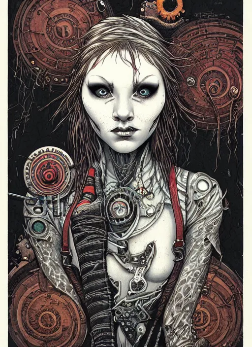 Image similar to a portrait of a pretty sewer punk young lady by aaron horkey