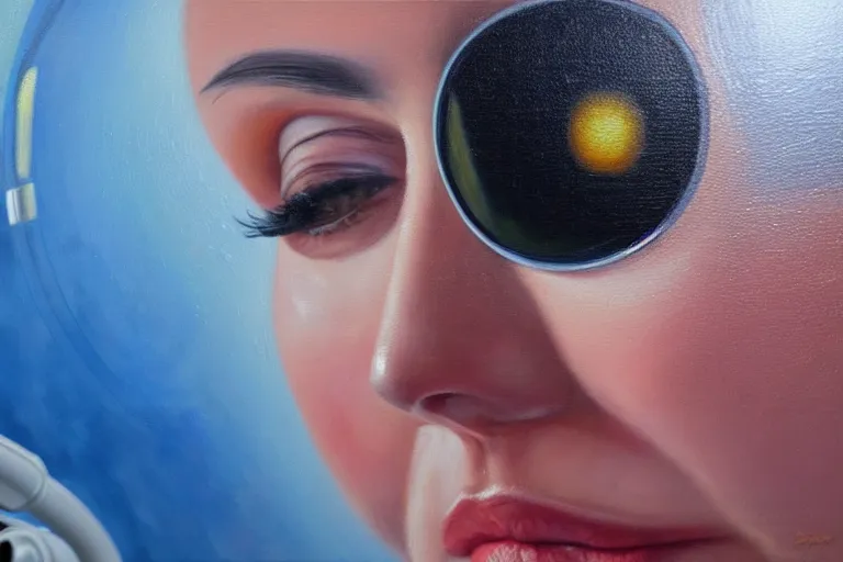 Image similar to ( ( a beautiful 8 k photorealistic masterpiece oil - painting ) ( close up ) and ( zoom out ) ( of ( sanna marin in a space suit ) ( confident world leader ( stoic ) ) ) ( hyperrealism ) ( 1 6 k ) ( trending on artstation )