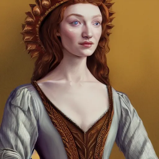 Image similar to eleanor tomlinson posing in tudor fashion, highly detailed, digital painting, artstation, concept art, smooth, sharp focus, illustration