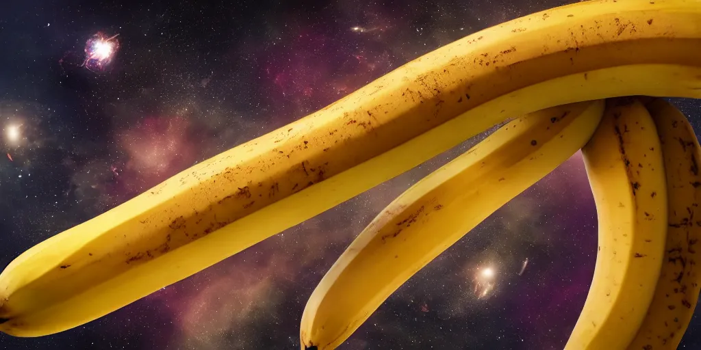 Image similar to giant banana falling through space and time, realistic 4 k octane beautifully detailed render, 4 k post - processing, highly detailed, intricate complexity, epic composition, magical atmosphere, cinematic lighting, masterpiece, ultra hd