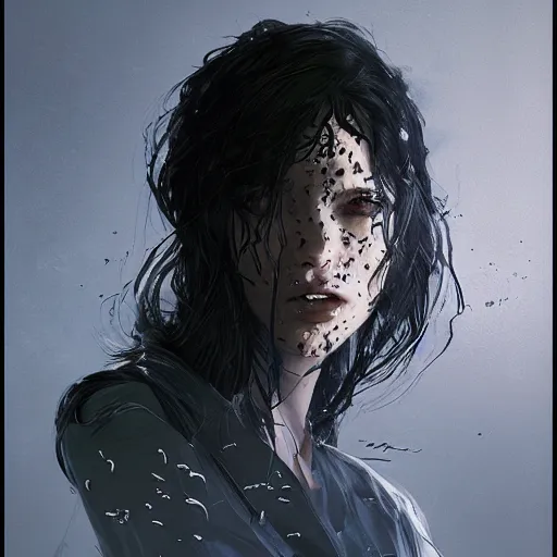 Image similar to portrait of a woman with black hair and insects coming out of her skin, trypophobia dramatic lighting, illustration by Greg rutkowski, yoji shinkawa, 4k, digital art, concept art, trending on artstation