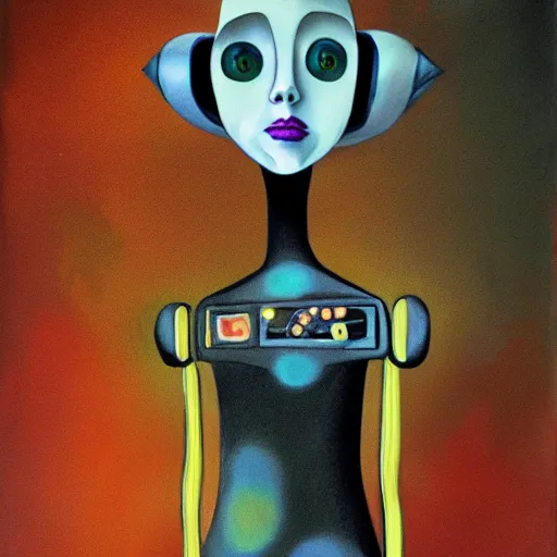 Image similar to portrait of a robot girl, by Tim Burton