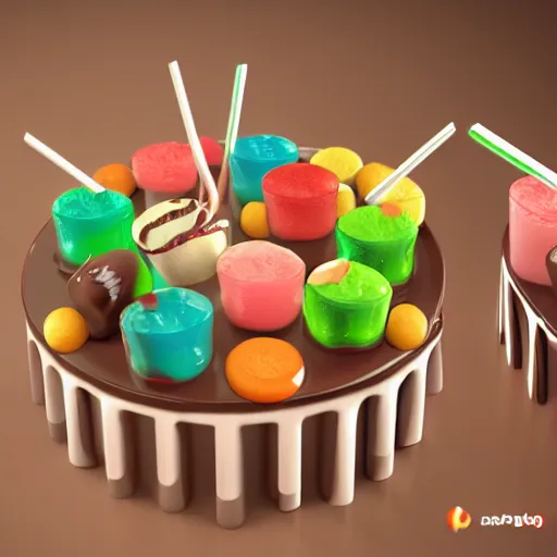 Prompt: a jello chocolate candy lollipop snickers bar icecream cake muffin jaffa marshmallow nougat waffle candy gummy jelly sandwich, volumetric lighting, octane render, unreal engine, 8k, hd, perfect, decadent, highly detailed, stroopwaffel