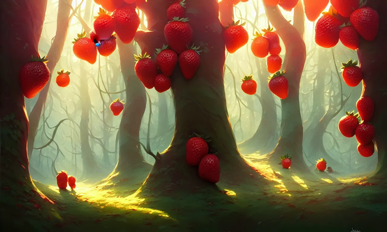 Image similar to Dark forest large strawberries, behance hd by Jesper Ejsing, by RHADS, Makoto Shinkai and Lois van baarle, ilya kuvshinov, rossdraws global illumination