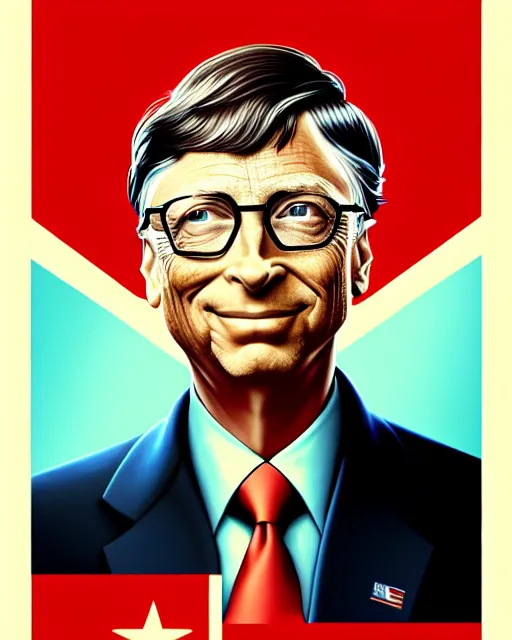 Image similar to bill gates in the style of cuban communist propaganda poster art in the year 1 9 8 7 ultra realistic, concept art, intricate details, highly detailed, photorealistic, octane render, 8 k, unreal engine. art by artgerm and magali villeneuve