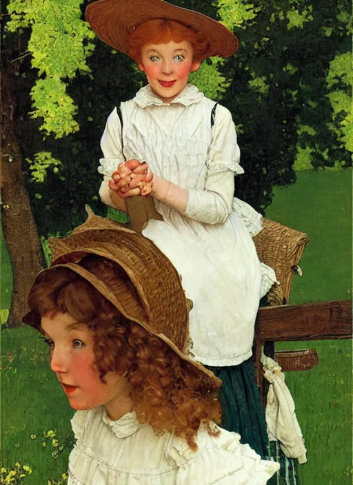 Prompt: anne of the green gables, by norman rockwell