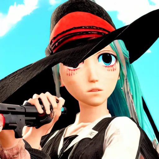 Prompt: hatsune miku in red dead redemption 2