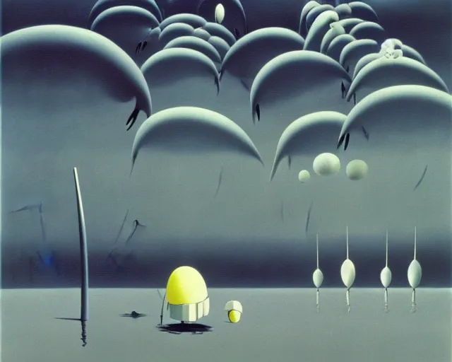 Image similar to yves tanguy art. a still from totoro, re imagined in the style of yves tanguy. surrealism, dadaism, ghibli