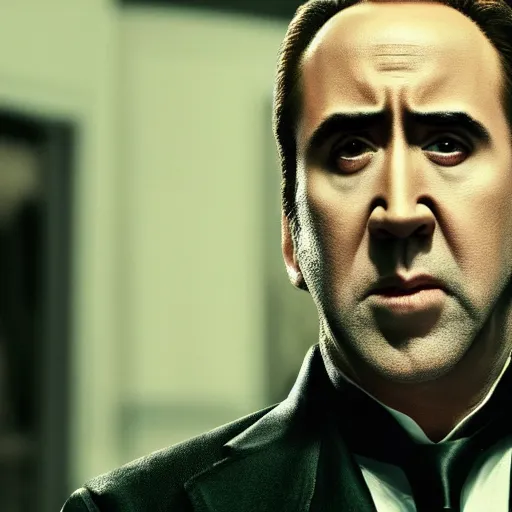 Image similar to Film still of Nicolas Cage as Batman, 4k