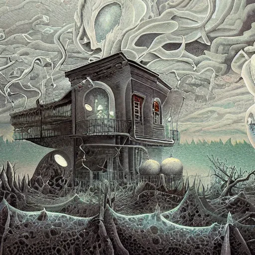 Prompt: hyper - detailed painting of ghostly character composition in the style of artist chris mars, in a landscape