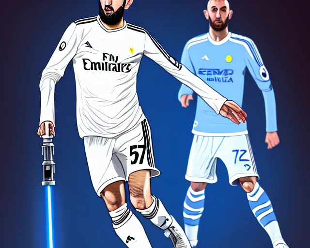 Prompt: 5 5 mm photo of karim benzema as a jedi. art by greg rutkowsky. highly detailed 8 k. intricate. lifelike. soft light. nikon d 8 5 0.