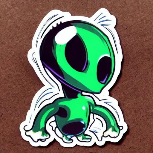 Prompt: die cut alien 👽 sticker, adorable, character art, trending on artstation, comic book art, ink splattered