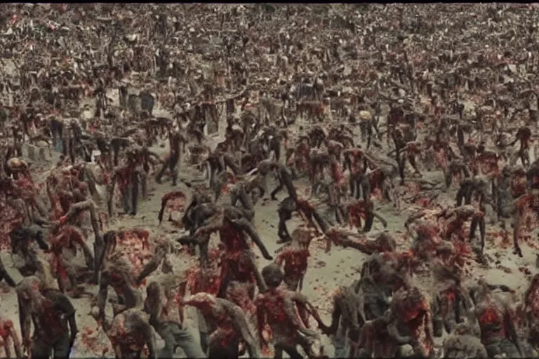 Image similar to distant footage of a crowd being devoured by zombies