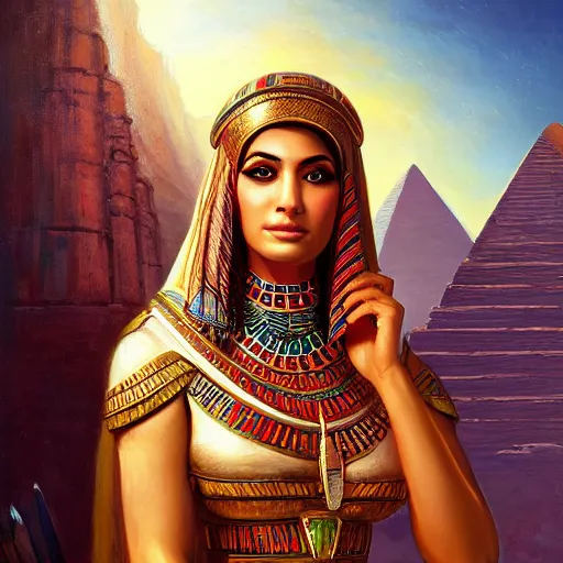 Prompt: portrait of a egyptian woman ( 3 5 ) from egypt in 2 0 2 1, an oil painting by ross tran and thomas kincade