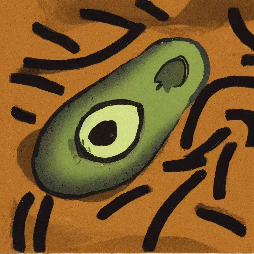 Image similar to avocado being stolen, cave painting