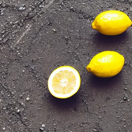 Image similar to lemons stuck in wet asphalt