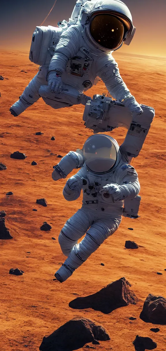 Prompt: photo of 8k ultra realistic astronaut riding an asteroid, nasa, clear sky, full of colour, cinematic lighting, battered, trending on artstation, 4k, hyperrealistic, focused, extreme details,unreal engine 5, cinematic, masterpiece, art by Robert McCall