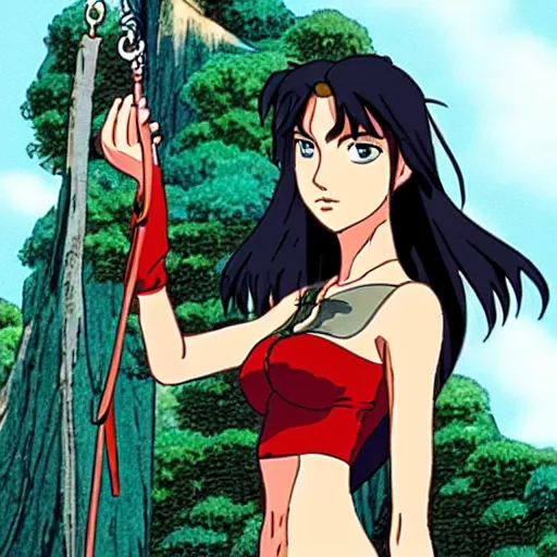 Image similar to megan fox as san in the studio ghibli movie princess mononoke, studio ghibli art