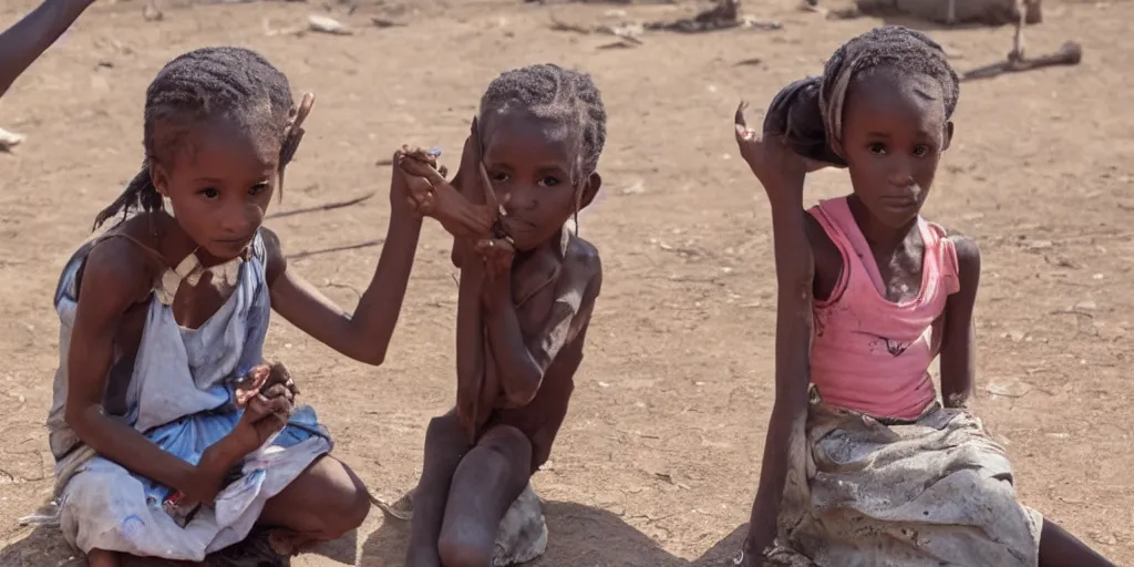 Image similar to ariana grande as a starving child in africa 4k