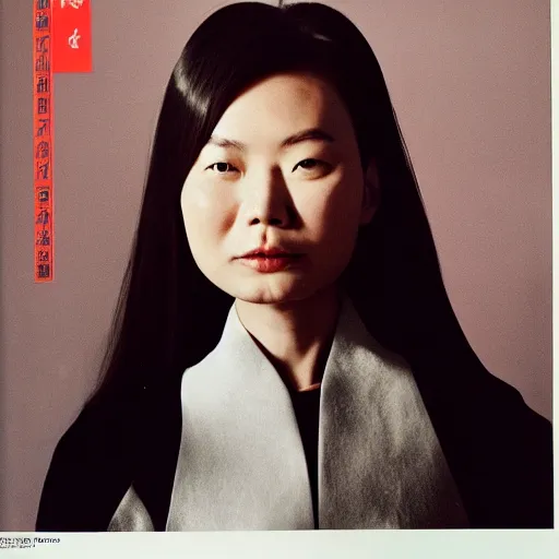 Image similar to A Chinese woman wearing clothes from 2078, portrait, Taschen, by David Bailey