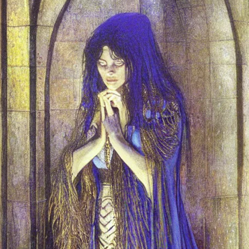 Prompt: a painting of morgan le fay from the arthurian legend by alan lee