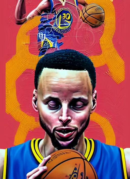 Prompt: stephen curry with the graduation album cover as a background, by martine johanna and simon stalenhag and chie yoshii and casey weldon and wlop, ornate, dynamic, particulate, rich colors, intricate, elegant, highly detailed, vogue, harper's bazaar art, fashion magazine, smooth, sharp focus, 8 k, octane render,