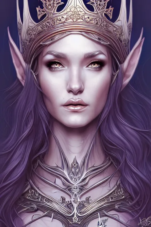 Image similar to digital art, centered elven queen, crown ,intricate, veins, by James Jean and by artgerm , ultradetailed, charachter design, concept art, trending on artstation,